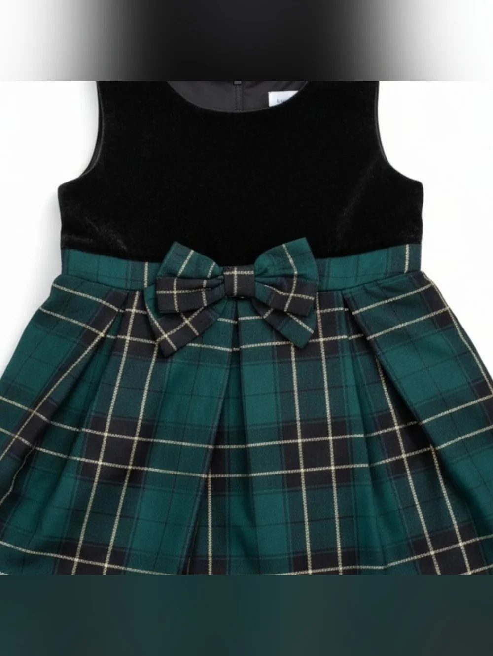 NWOT Toddler The Children's Place Black Velvet & Green/Gold Tartan Hoilday Dress